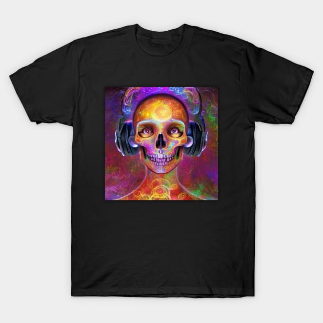 Guitar Skull Listening To Music T-Shirt by Skull Listening To Music